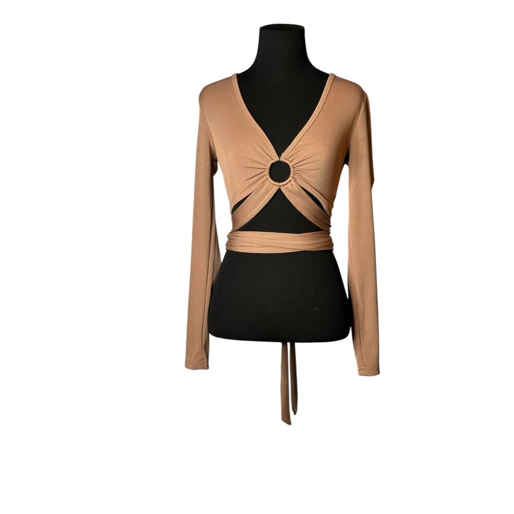 Shein brown cut out ring long sleeves sexy top size XS